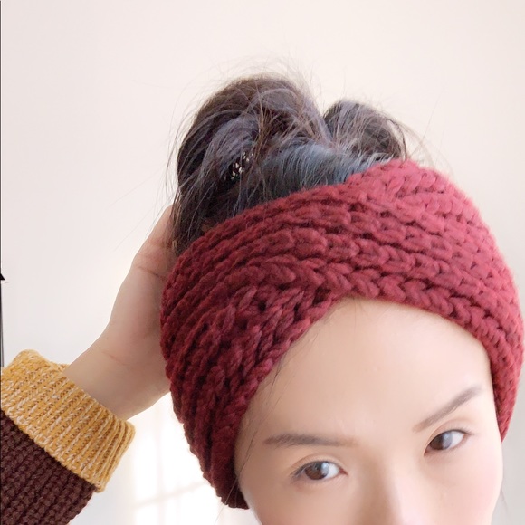 Chunky Winter Knitted Headband - WINE - Picture 4 of 6